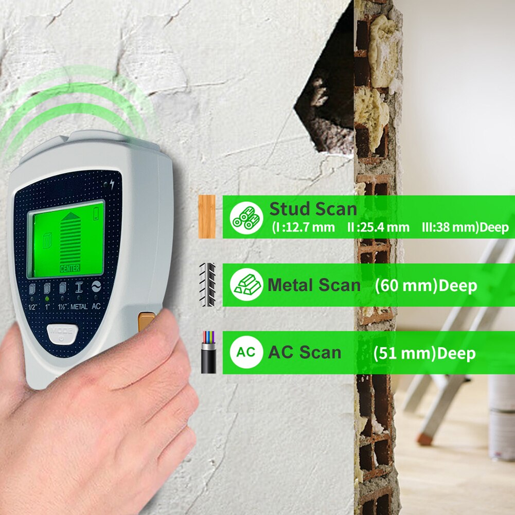 5 In 1 Stud Finder Muur Scanner Met Intelligente Microprocessor Chip Lcd Display Voor Hout Balken Ac Draden Metalen Detectie draad