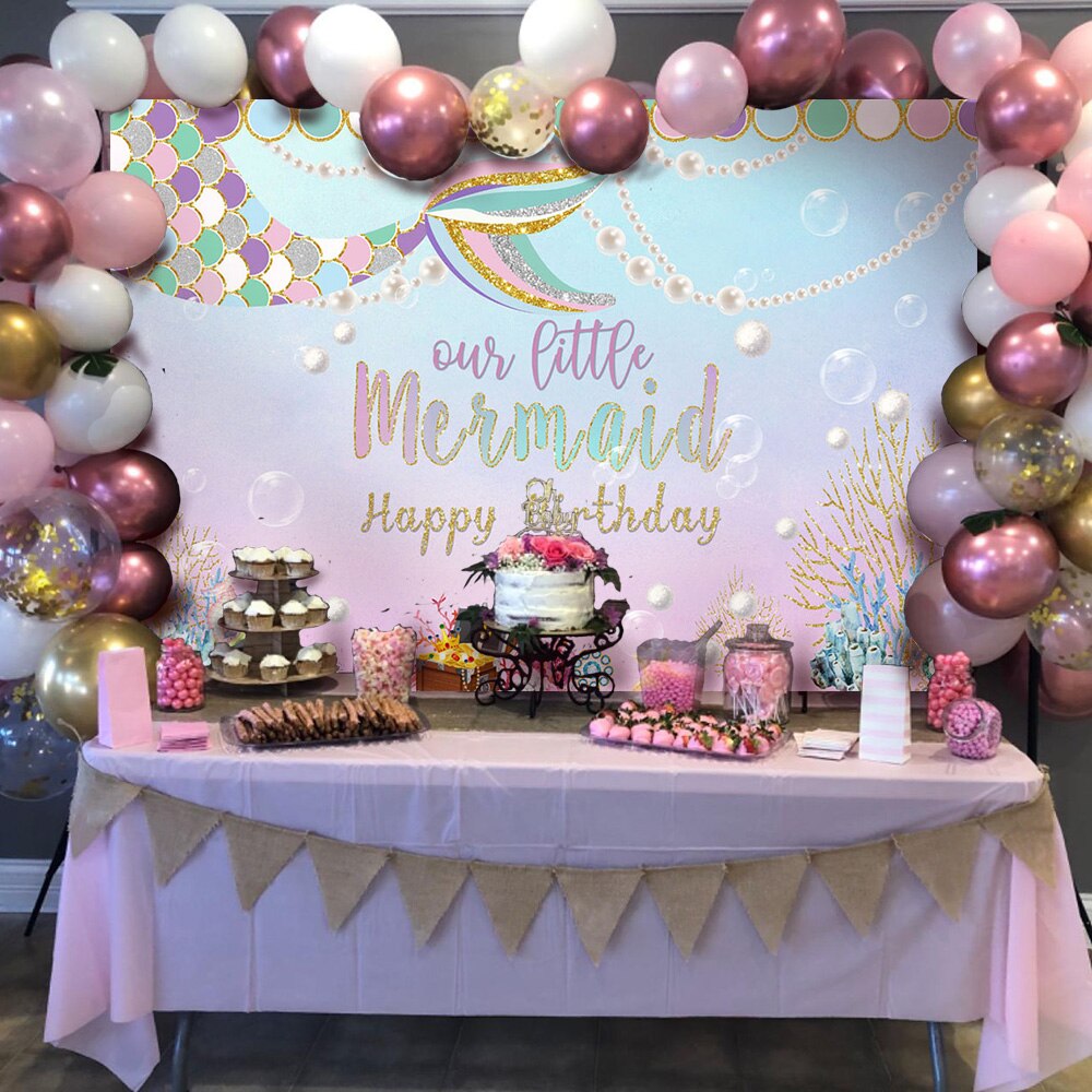 Little Mermaid Backdrop for Birthday Under The Sea Photography Background Rainbow Scales Gold Glare Glitter Pearl Baby Birthday