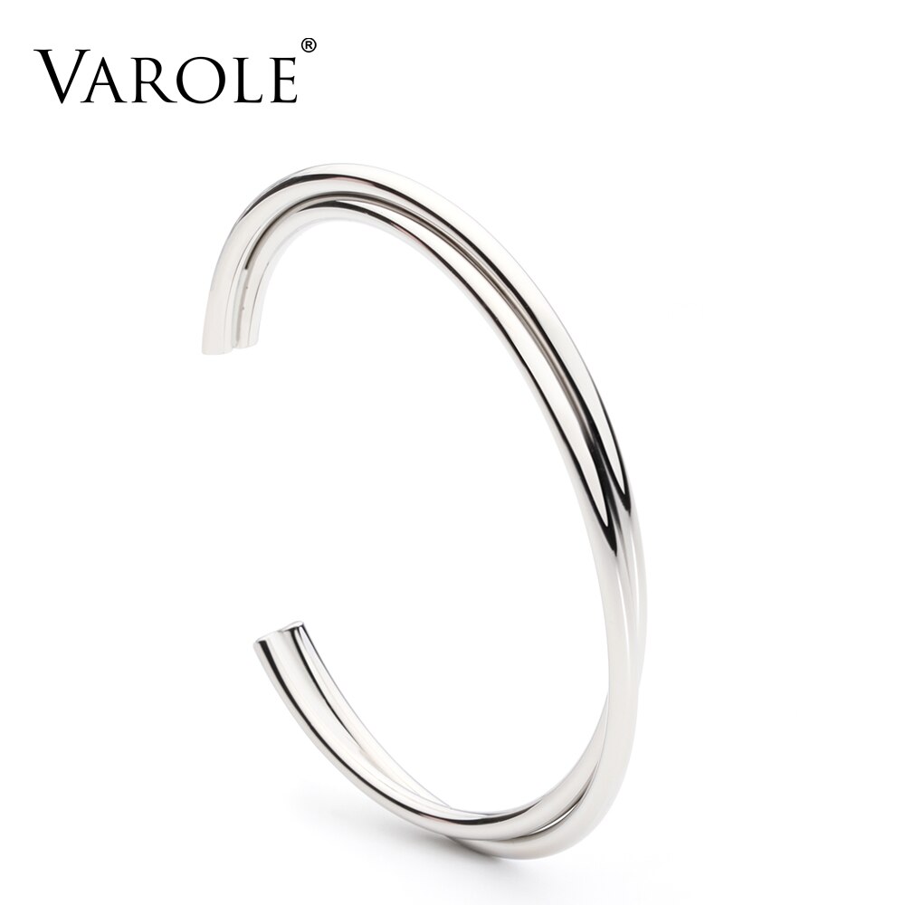 VAROLE Simple Twisted line Cuff Bracelet Stainless steel Bangle Gold Color Bracelets Bangles For Women Jewelry Pulseiras: Silver Color