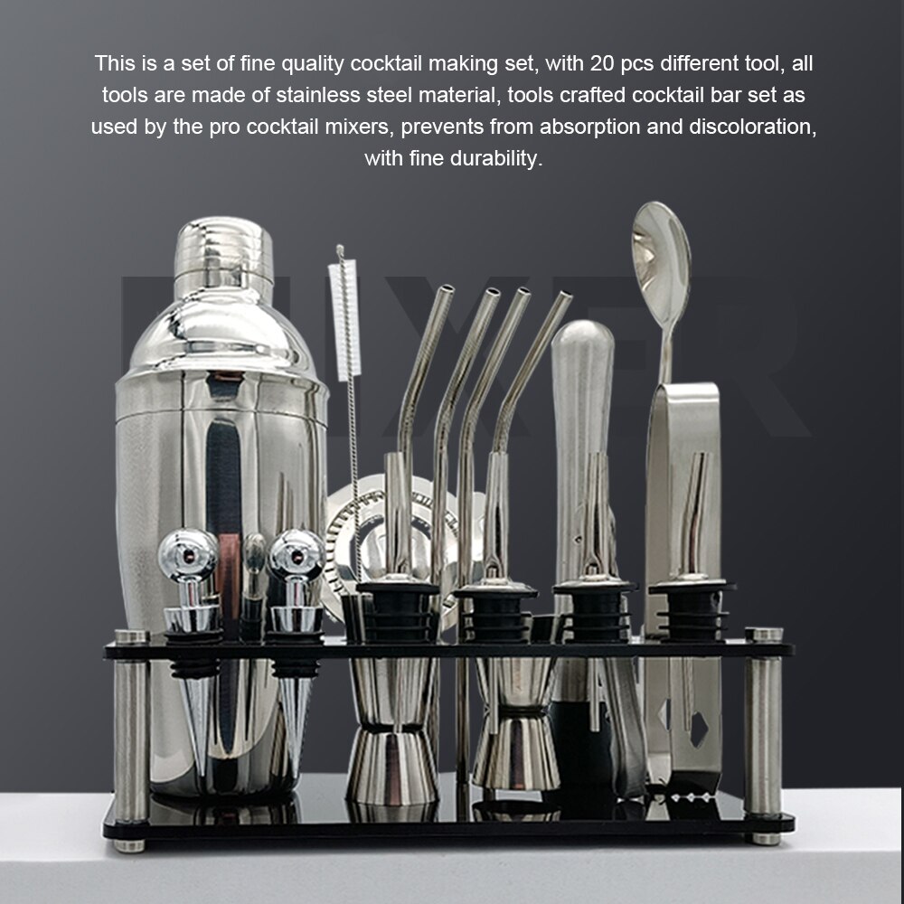 20pcs Fine Cocktail Making Set Cocktail Set Boston Shaker Mixer Stainless Drink Making Stainless Steel Kit for Home Bar