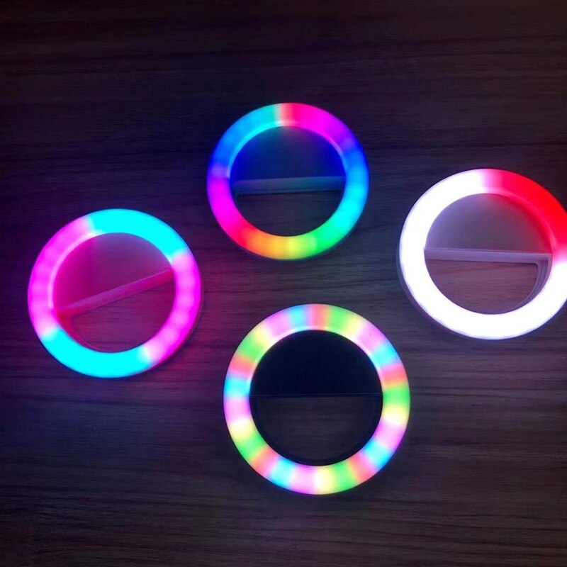 Universal LED Selfie Ring Light For Mobile Phone Portable RGB Colorful Flash Lamp Lights For Vlog Cellphone Live Fill Lighting