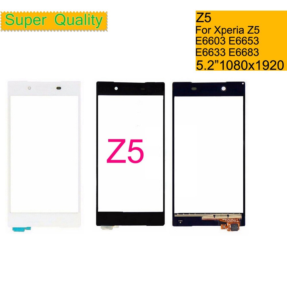 Tela sensível ao toque para sony xperia z5 e6603 e6653, digitalizador touchscreen vidro frontal z5 dual e6633 e6683 painel de toque lente sensor sem lcd