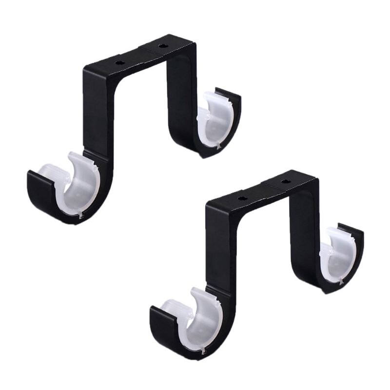 2pcs Double Curtain Rod Brackets Window Hardware Hook Holder Hanger Home Decor 35ED: BK
