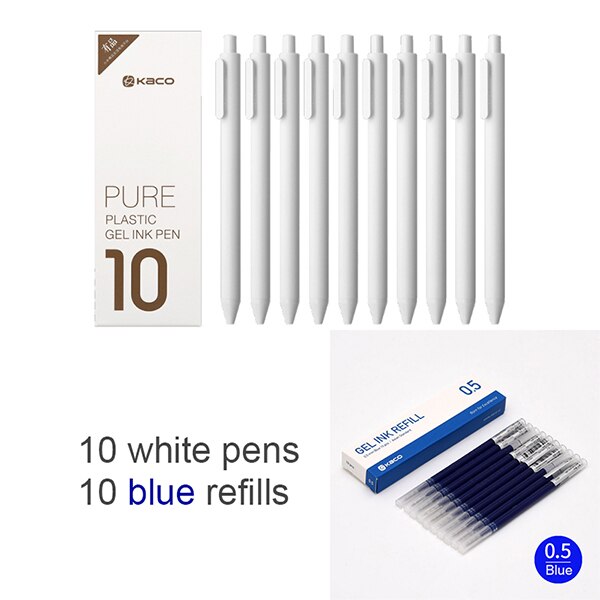 Original Xiaomi Mijia Kaco Pen 0.5mm Gel Pen Signing Pen Core Durable Signing Pen Refill Smooth Writing for School Office: white add blue