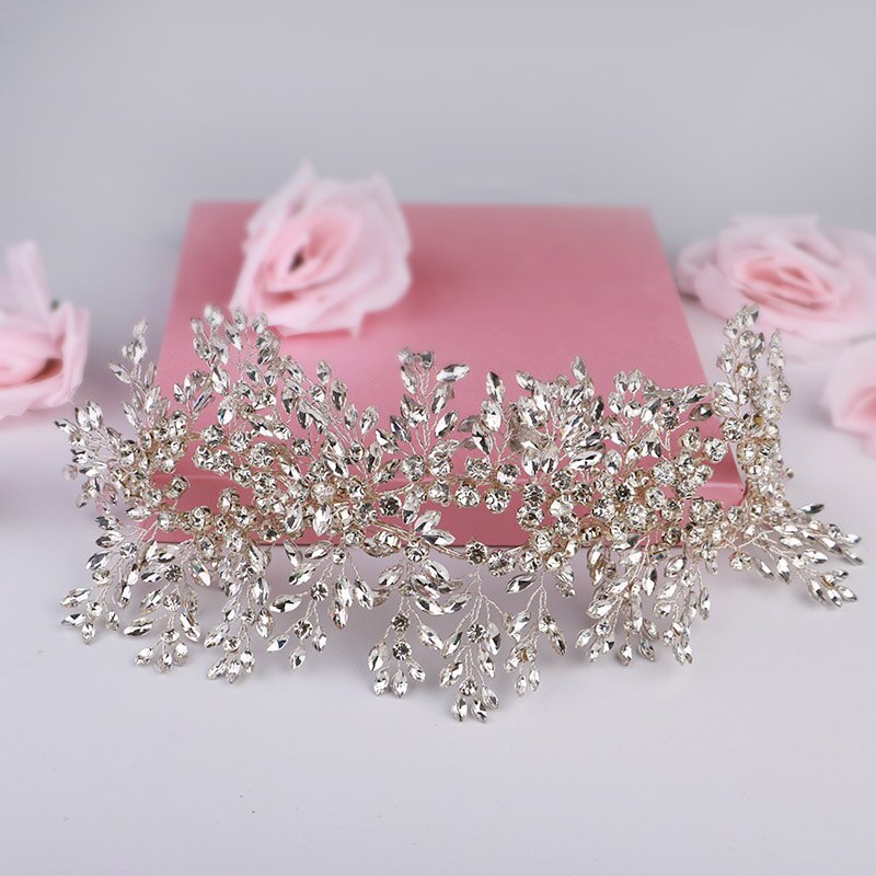 FORSEVEN joyería para el cabello para mujeres, diadema de hojas hecha a mano con diamantes de imitación de Color dorado, Tiaras nupciales, accesorios para el cabello de boda JL: 48475