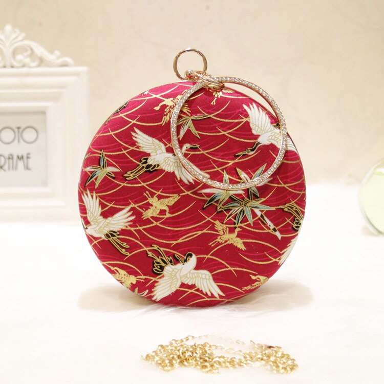 Angelatracy Chinese Style Cheongsam Vintage Classical Hanfu Circular Evening Crossbody Bag Day Clutch Hand Bags: Women Bag Red