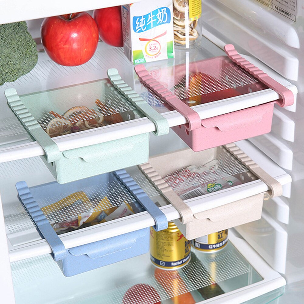 Adjustable Kitchen Refrigerator Storage Rack Kitchen Organizer Fridge Freezer Shelf Holder Drawer Organiser