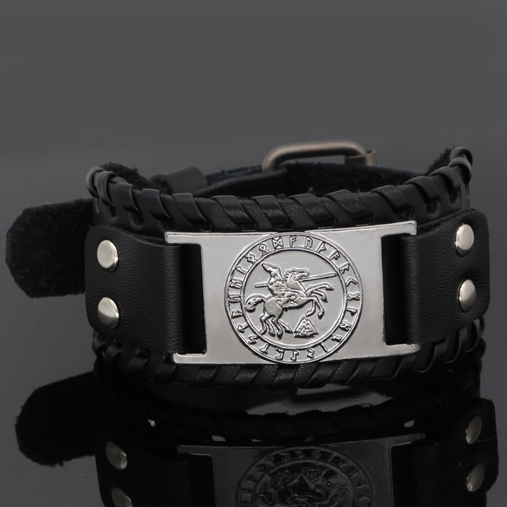 nordisch Wikinger Odin reiten Sleipni Rune leder amulett Armbinde-einstellbare größe 19-31 cm
