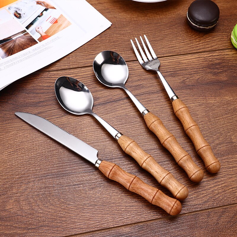 Yomdid 1pc middags kniv gaffel skje med tre håndtak rustfritt stål bestikk western food dessert servise gaffel skje servise