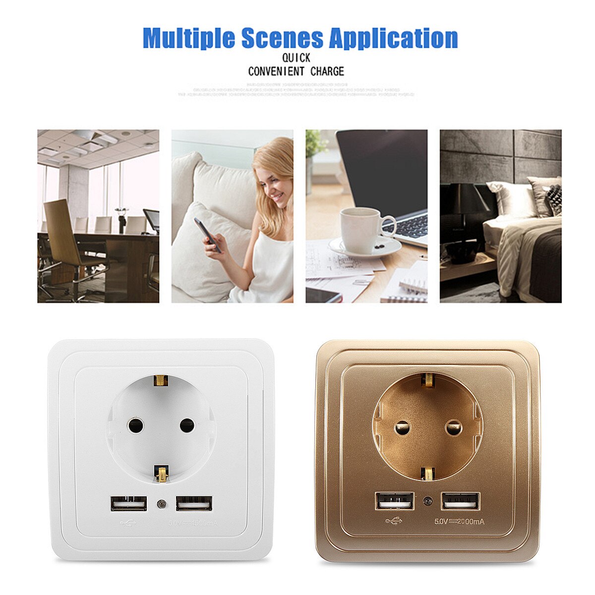 220V 50/60Hz Electric Wall Charger Adapter Socket Dual USB Port Power Outlet Panel EU Plug ABS Electrical