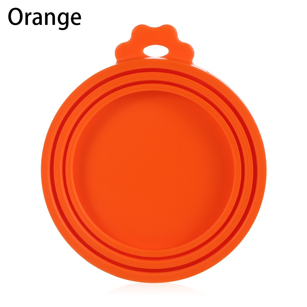 3 in 1 farverigt silikonedåselåg mad blikdæksel dåser hætte kæledyrsdåsedæksel genanvendelig madopbevaring holde frisk køkkenforsyning: Orange
