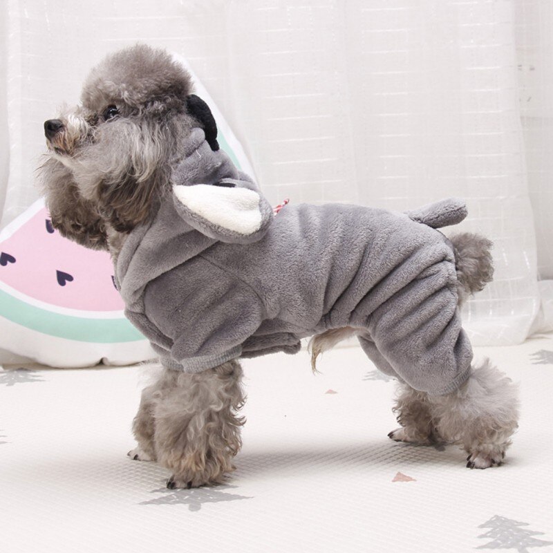 Pet Autumn Winter Flannel Four Legs Costume for Dogs Puppy Thickened Hoodie Coat Grey Koala