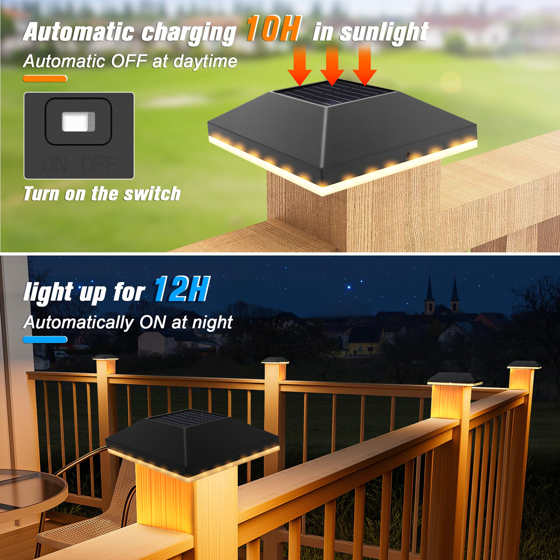 Post Lights Outdoor Waterproof 2pack,Deck Cap Light for 4x4 Wooden/Vinyl,Black Solar Fence Post Cap Light for Garden/Patio/Porch