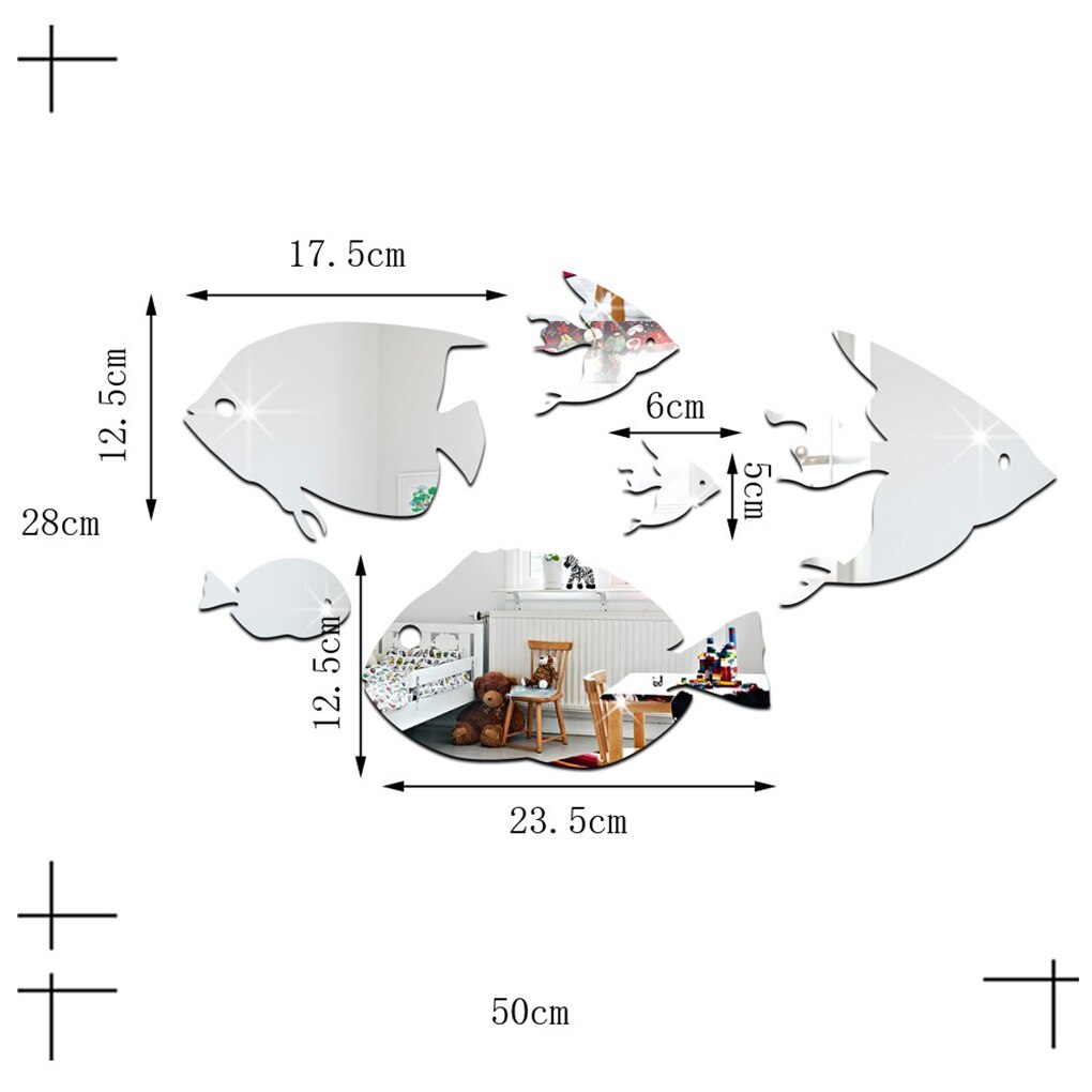 1Set Acrylic Removable Fish Wall Stickers Living Room Bedroom Self-Adhesive Water Resistent Wall Decal Household Wall Decoration