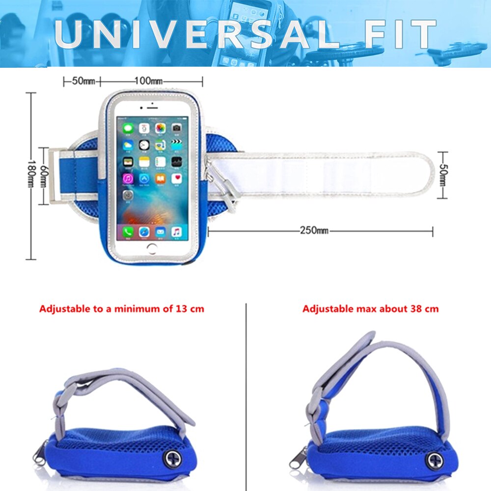 Universal 6&quot; Sports Running Armband Phone Holder Sweatproof Fitness Gym Cell Phone Case Armbag with Key Holder Wallet Card Slot