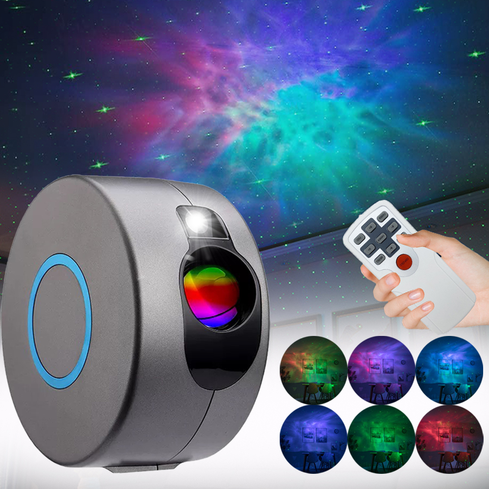 Kleurrijke Galaxy Sky Projector Light Roterende Water Zwaaien Nachtlampje Spraakbesturing Muziek Speler Romantische Projectie Led Lamp