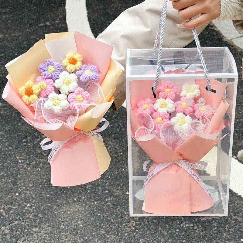 Ramo de margaritas de flores tejidas de ganchillo, del Día de la madre, flores artificiales, decoración del banquete de boda, decoración de ramo tejido DIY