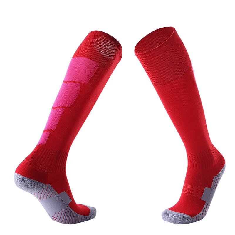 Men Women Non-slip Over Knee Football Socks Thick Towel Soccer Stockings Sweat-absorbent Wear-resistant Sports Socks SKJ035: red