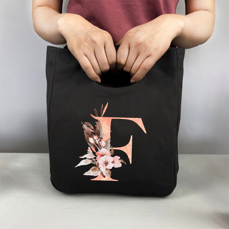 Fiambrera con estampado de letras rosas, bolsa de almuerzo refrigerada, portátil, aislante, para almacenamiento de comida, Picnic