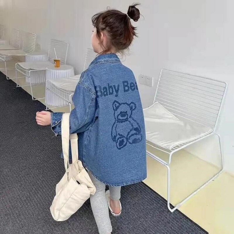 2022 primavera abbigliamento per bambini bambini Casual giacca di Jeans lunga ragazze Jeans cappotti camicia per ragazze Denim capispalla Costume 100-150CM: 150 for 140-145cm