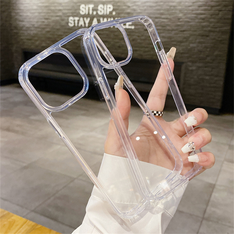 Funda transparente de acrílico duro a prueba de golpes para iPhone, 15, 14, 13, 12 Mini, 11 Pro, XS, Max, X, XR, 7, 8 Plus, SE3, cubierta de silicona suave