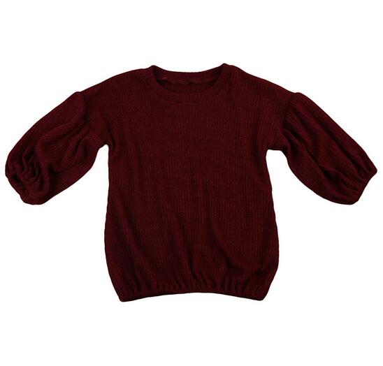 Höst vinter kid barn flicka vinröda tröjor flare ärm varma toppar tee pullover blus: Röd / 6
