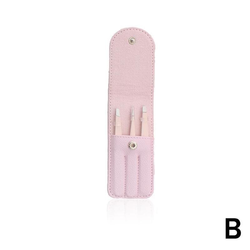 Set van 3 wenkbrauwpincetten, roestvrij staal, puntig, schuin haar, make-upclips, gereedschap, etui, puntig, plat, verwijdering met punt, wenkbrauw, oog