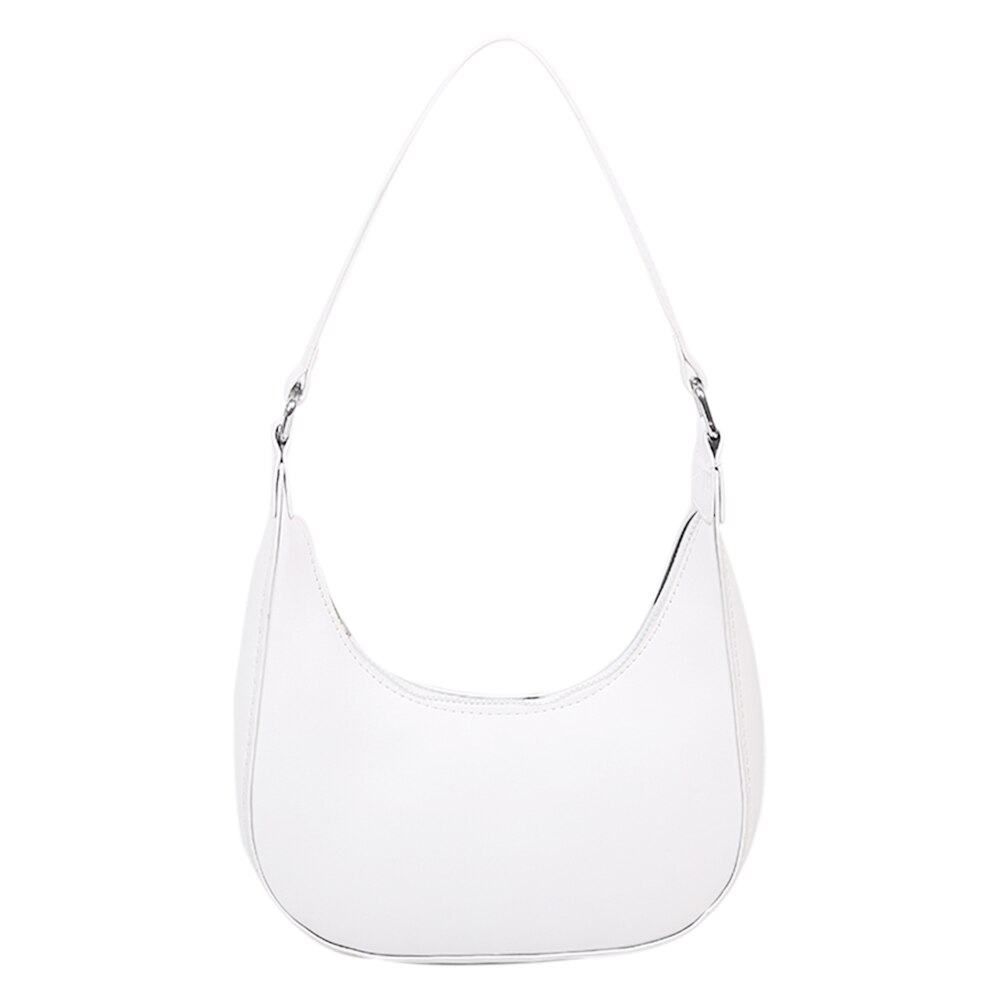 Halvmåne hobos små pu læder crossbody tasker til kvinder sommer kvindelige ensfarvede simple skulder håndtasker: Hvid / S