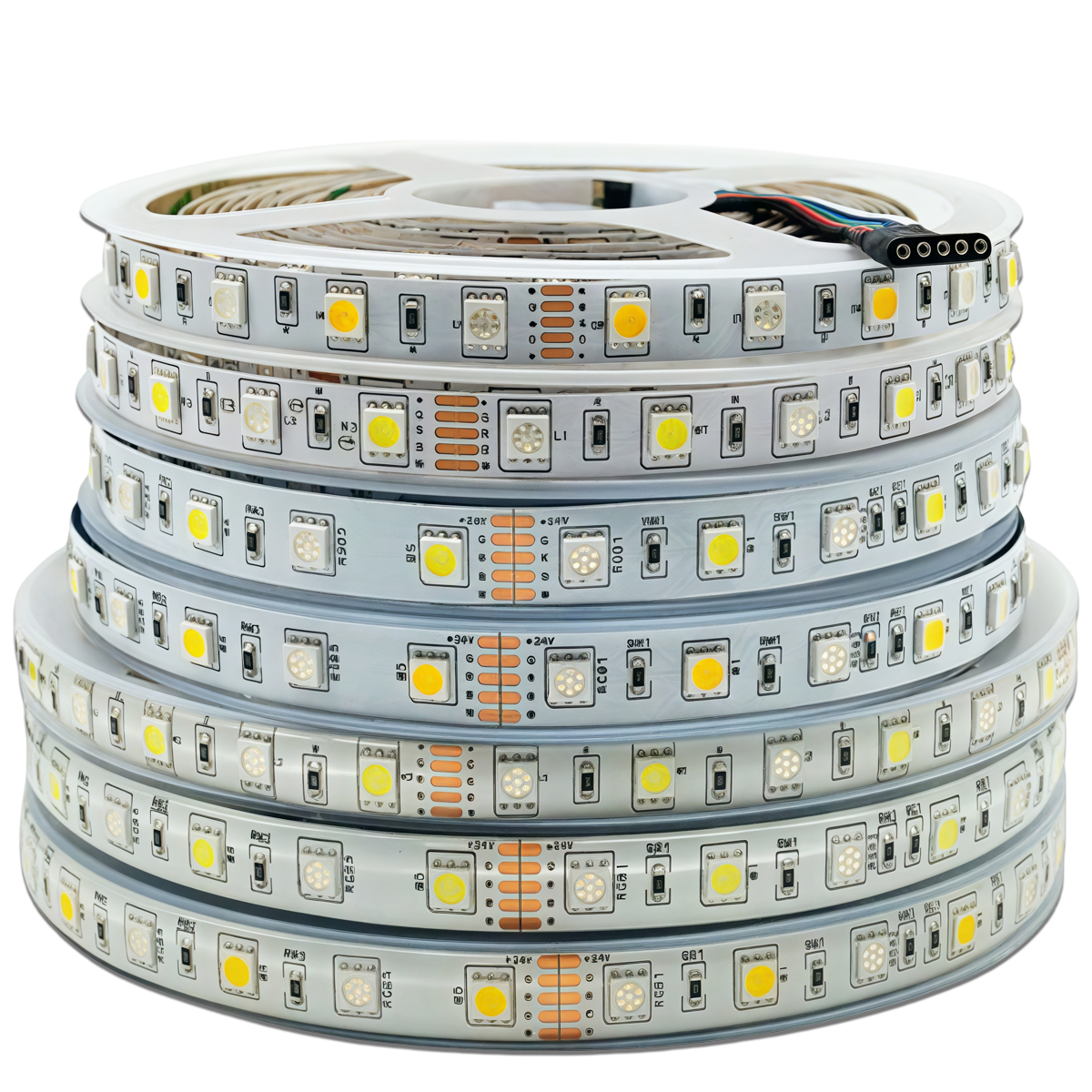 5050 RGB+W LED-Streifen – IP65 silikonbeschichtet, hohe Helligkeit, warmweiß, 12 V/24 V, flexibel Beleuchtung mit Aluminiumkanal