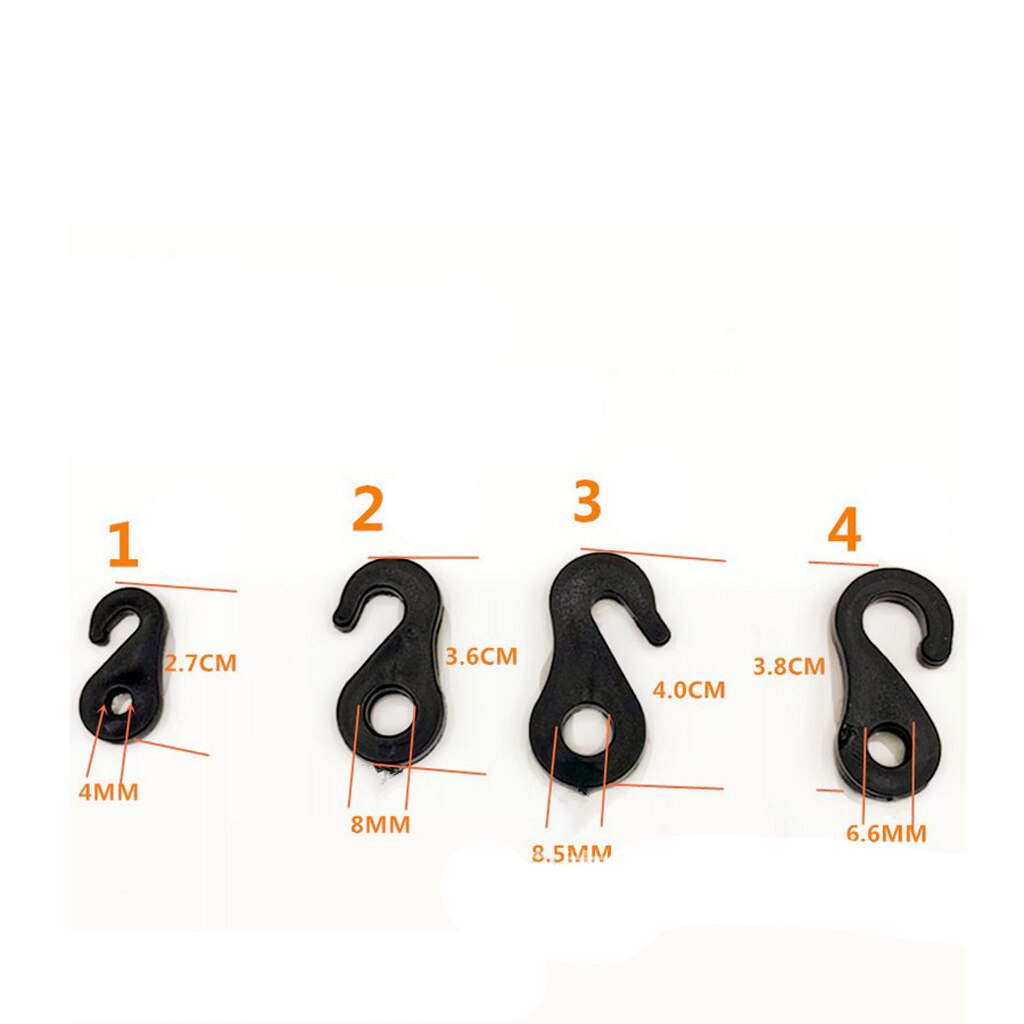 10Pcs/set Plastic Fasten Hook Carabiner for Tent Awning Tie Rope Bungee Cord End S Inner Tent Hook with Hole Repair Accessory