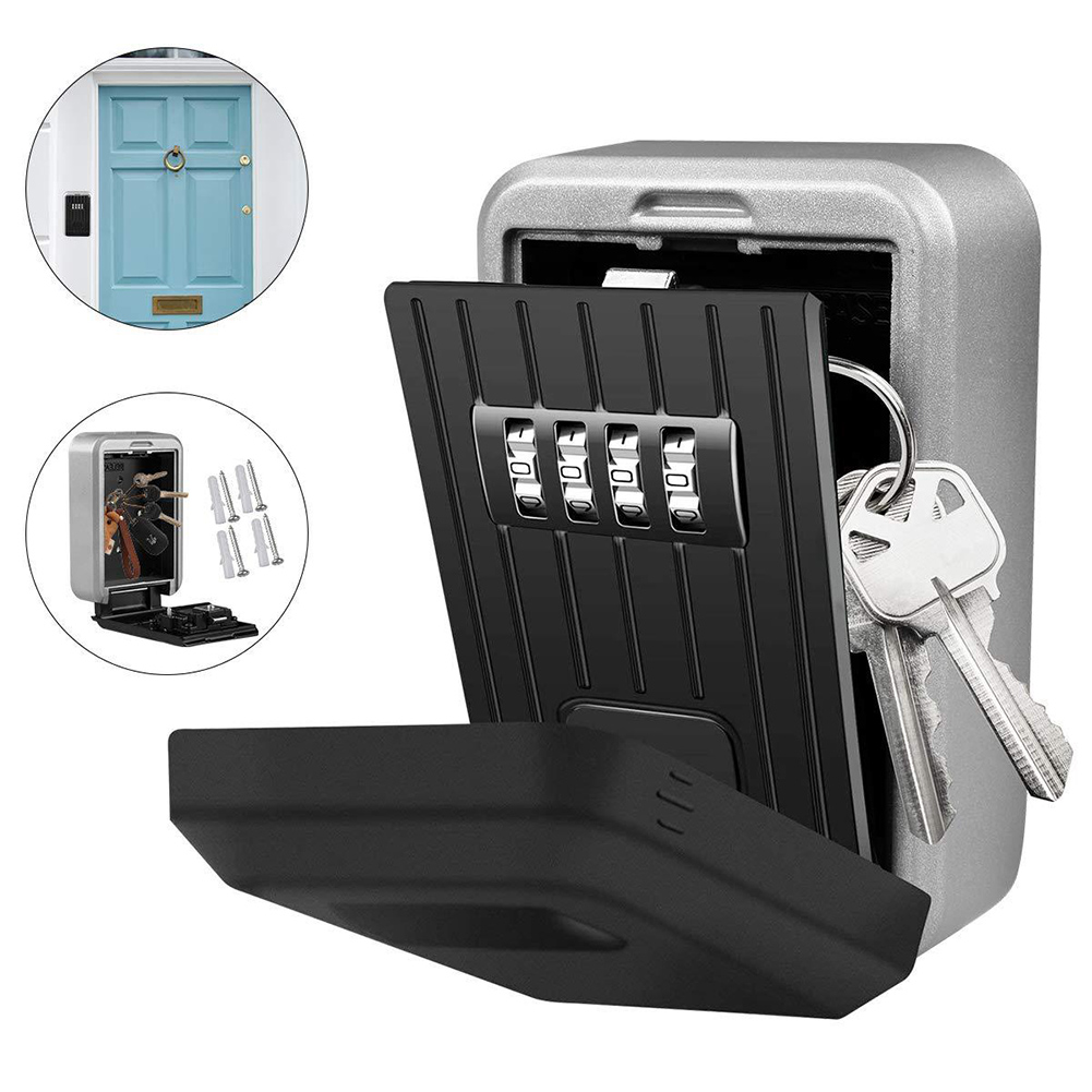 Wall Mounted/Padlock 4-Digit Combination Key Lock Storage Safe Security Box Home Office FKU66