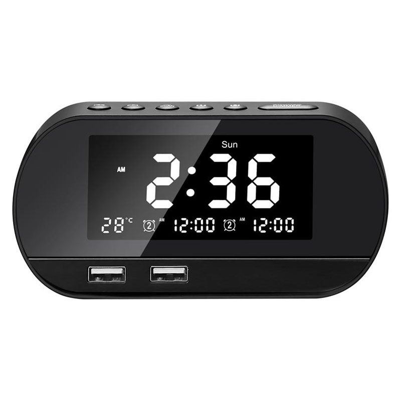 Dual USB Charging Alarm Clock Smart Wireless Radio LCD Calendar Temperature Display for Bedroom Desktop: Default Title
