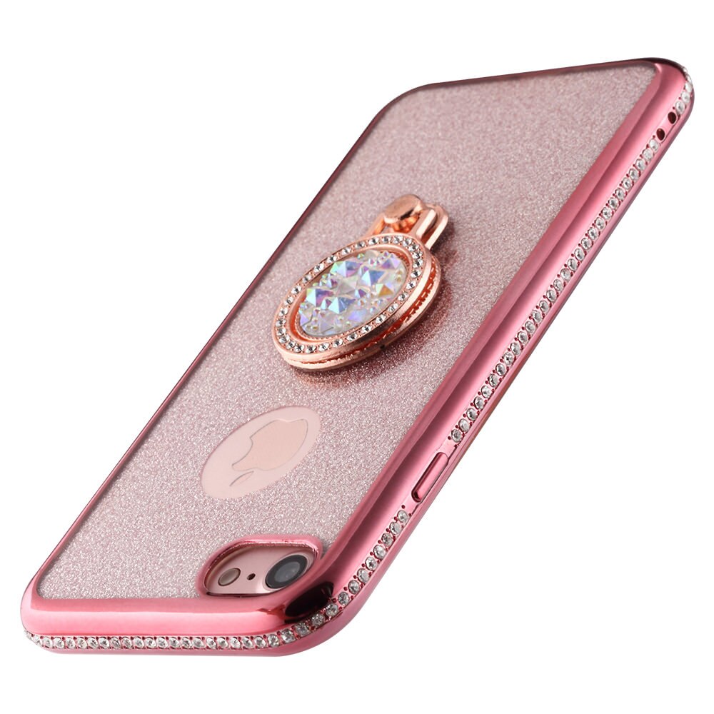 LAPOPNUT Rhinestone Glitter Cover Case for Iphone 11 Pro Xs Max X Xr 8 7 Plus 6 6s 5 5s SE Magnetic Finger 360 Ring Back Cover