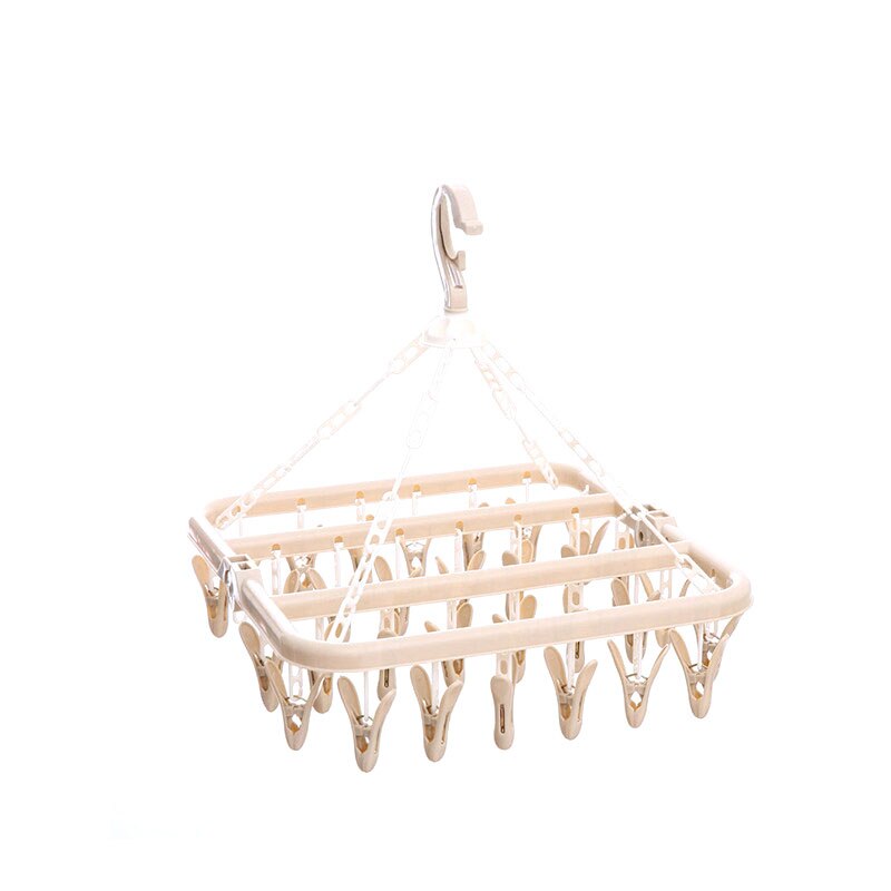 Multi-clips en plastique Portable salles de bains en tissu cintre avec Clips détachables pince à linge cintres chaussettes sous-vêtements séchage: 32Clips Beige