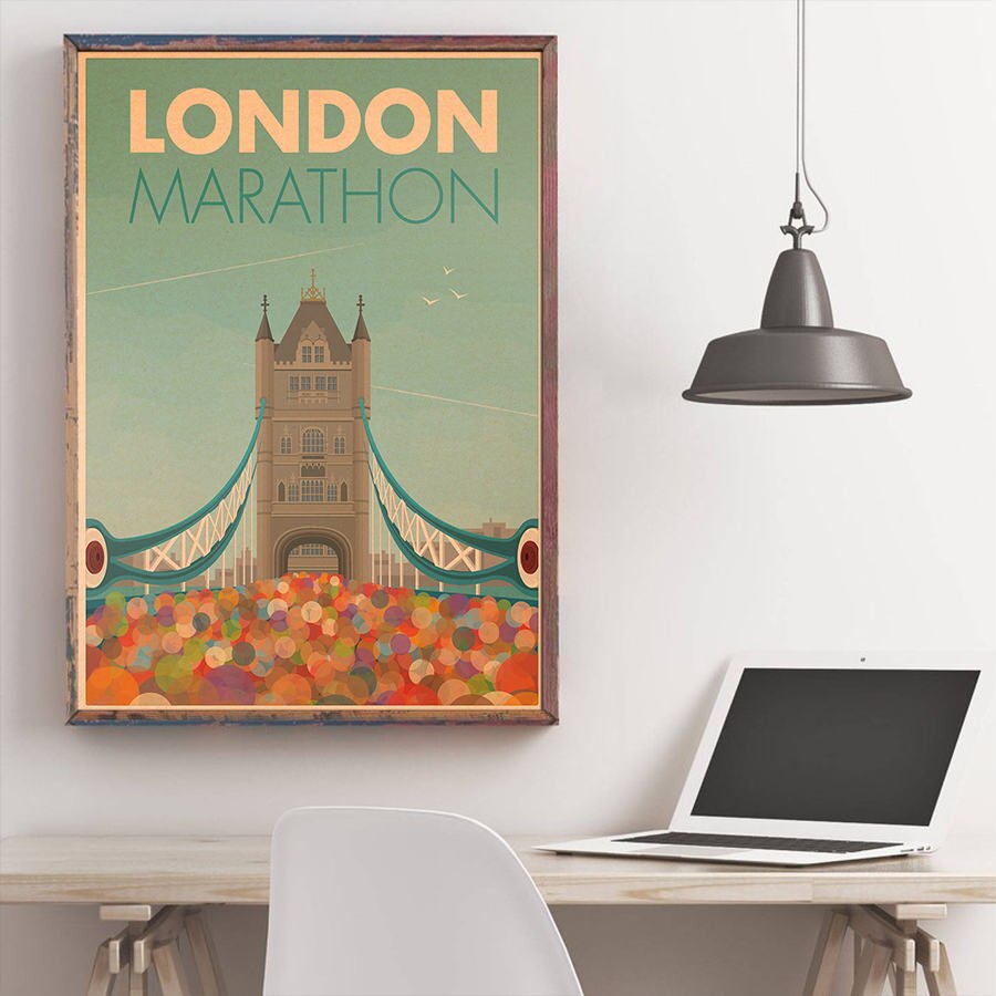 London city rejseplakat håndmalet turistattraktioner vintage kraftpapir pub cafe soveværelse boligindretning wallsticker 42 x 30cm