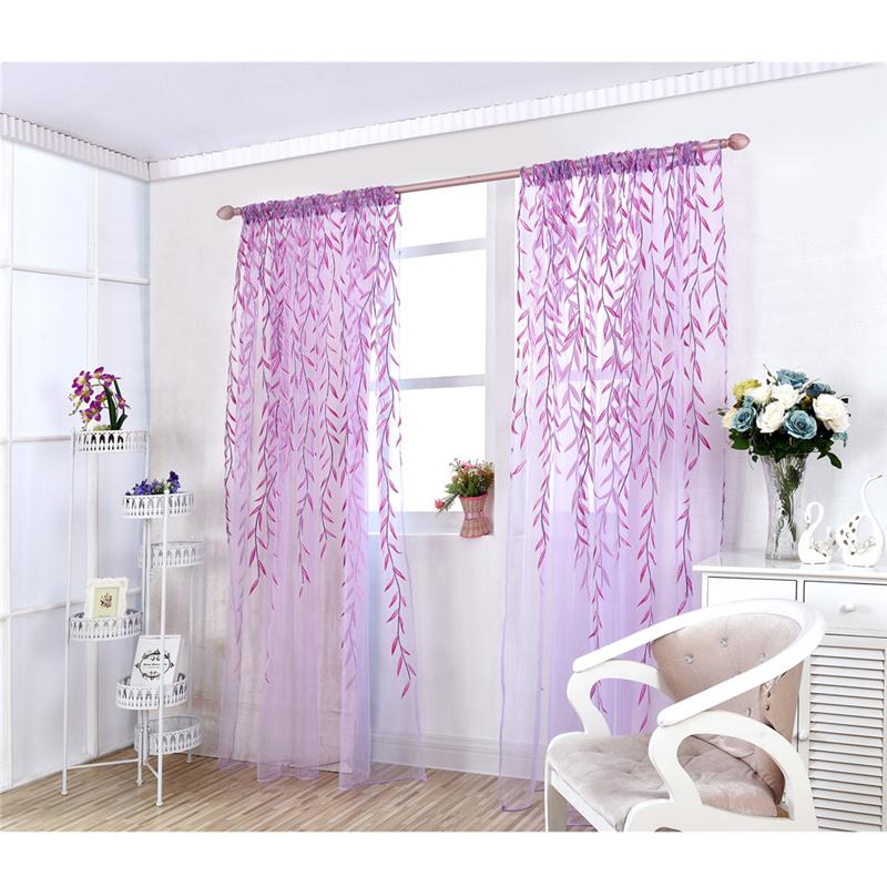 Window Screen Rod Pocket Voile Curtains with Wicker Pattern for Bedroom Living Room 100x200cm (Purple)