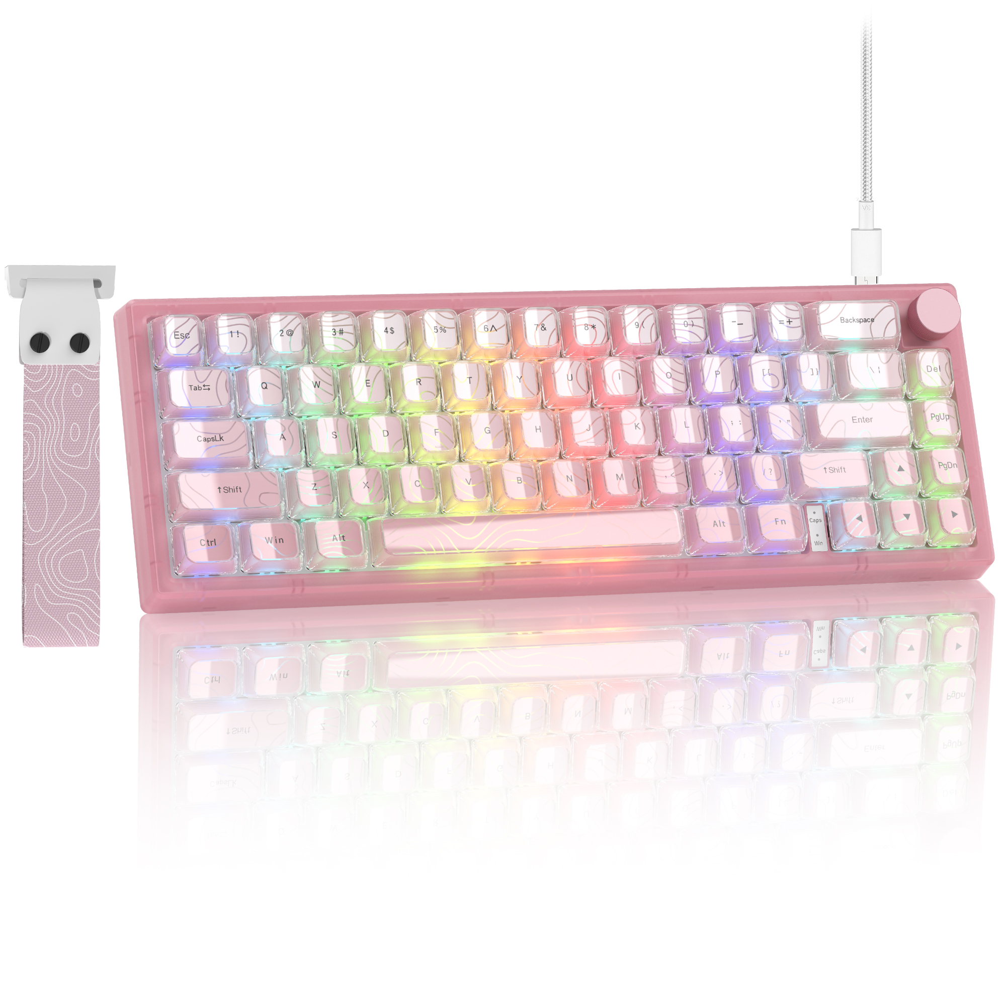 Womier V-K66 PRO Keyboard Pink QMK Mechanical Gaming Keyboard Knob Strap Gasket Mounted Wired LED Backlit -Swap Keyboard: BROWN