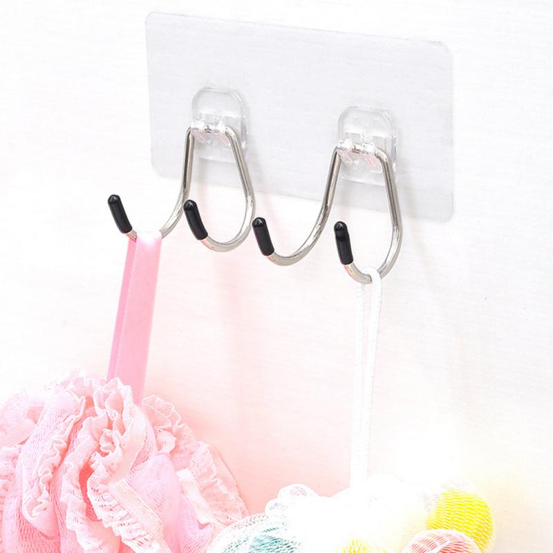 Multifunction Practical Silver Stainless Steel Double C Shape Nail-free Household Storage Hook Bathroom Kitchen Organizer Tool