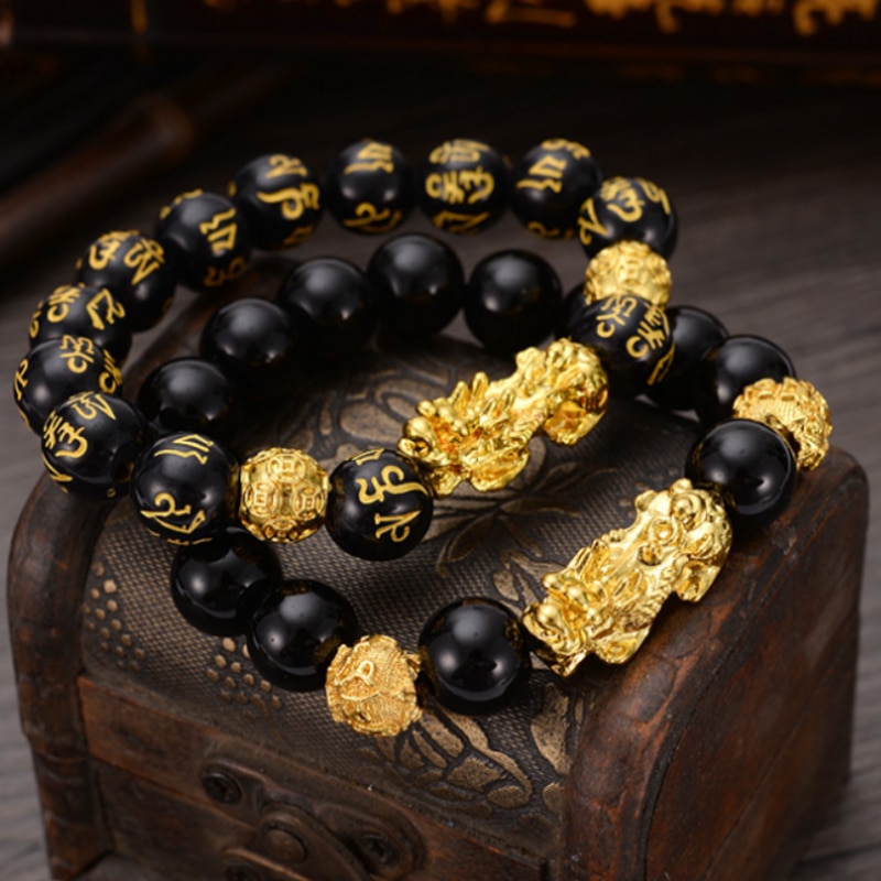 Feng Shui Zwart Obsidiaan Legering Armband Trekken Rijkdom Geluk Sieraden