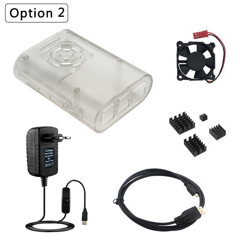 Raspberry Pi 4 Model B Case Abs Shell Plastic Huis Koelventilator Heatsink Hdmi-Compatibele Kabel Voeding Adapter voor Pi 4: Option 2