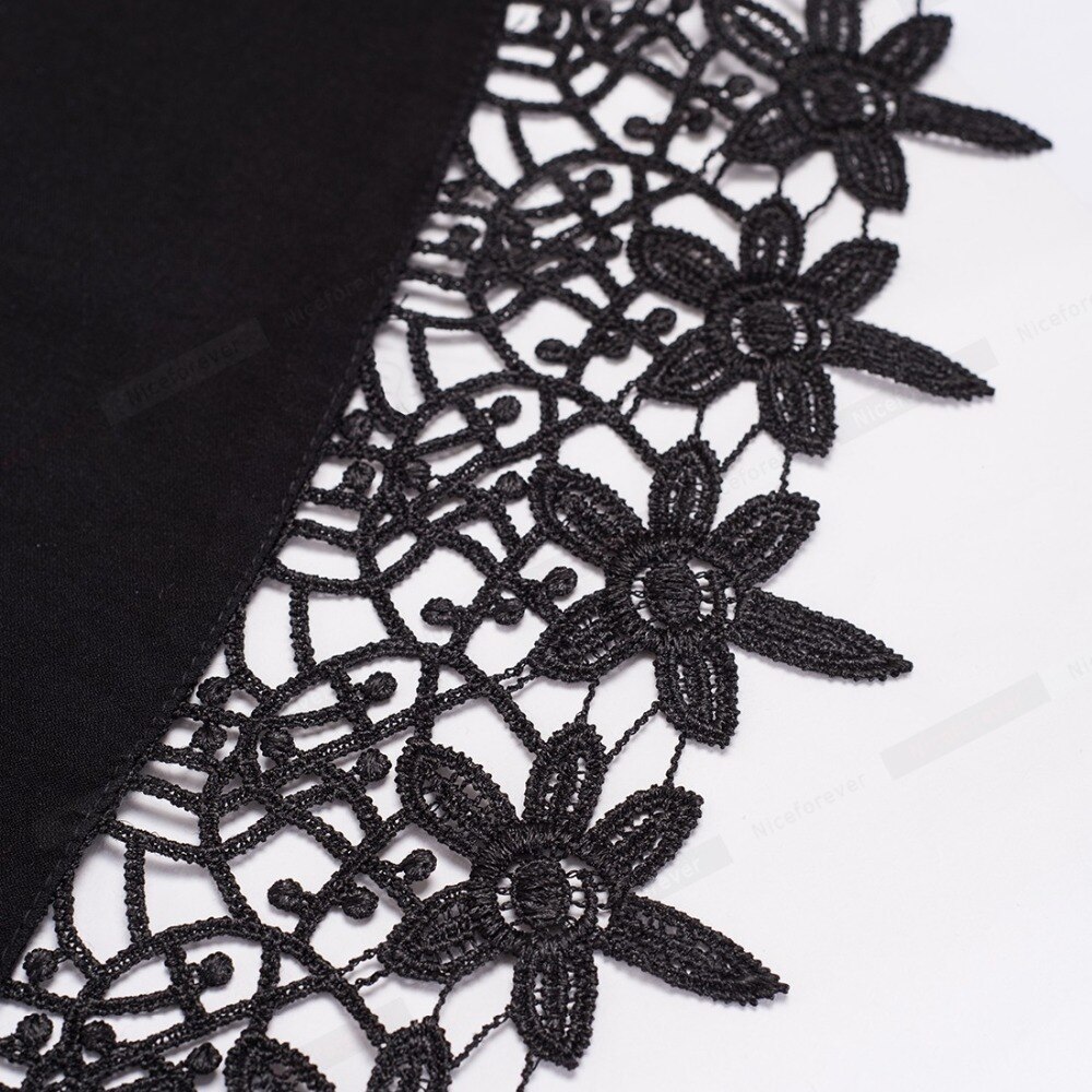 Nice-forever broderi sorte blondekjoler korte ærmer swing flare kvinder kjole btya 032
