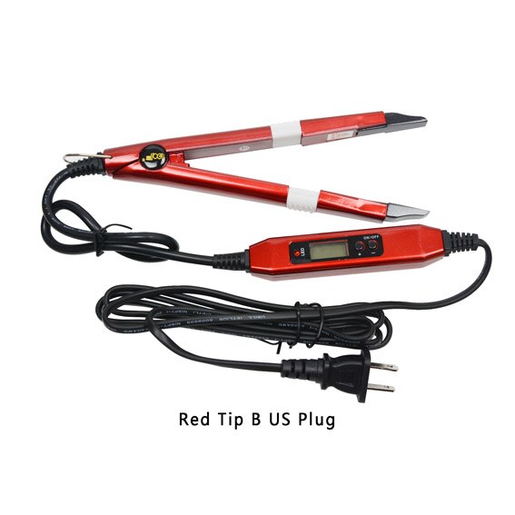 Extensión de cabello rojo por fusión, Conector de hierro, herramientas de unión de queratina, Conector de calor de fusión de temperatura ajustable, 1 ud.: Red TIP B US Plug