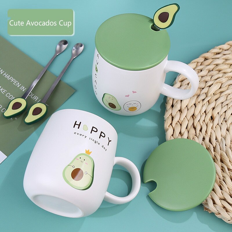 Tazas de cerámica con tapa de 400ml, taza de aguacate de Color resistente al calor, taza de leche de cerámica para el hogar, para beber en la oficina