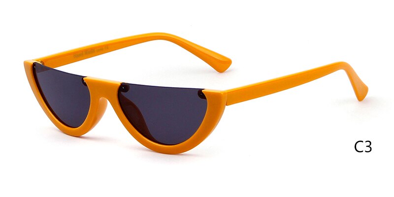 Half Moon Slim Sunnies Sunglasses Women Brand Retro Vintage Pink Lens Cat Eye Frame Sun Glasses Girls Shades 463B: C3 orange gray