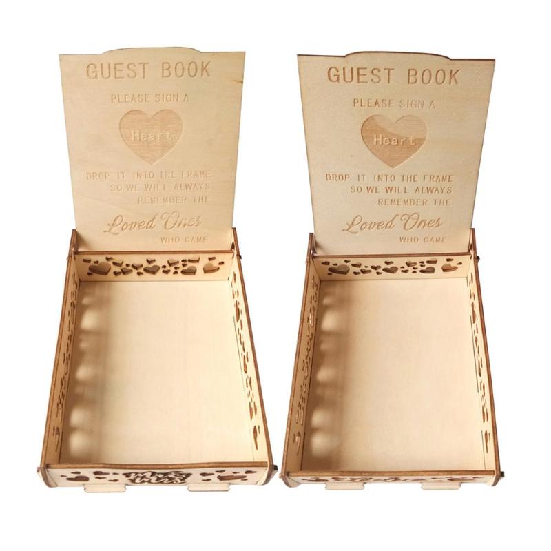 Wedding Signature Hearts Box Romantic Rustic Sweet Guestbook Decor Wooden Box Wedding Supplies Business Card Box