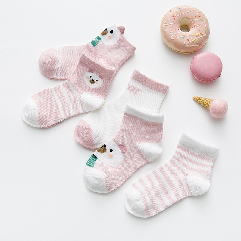 5 Paren/pak Baby Peuter Sok Vos Patroon 0-24M Mesh Katoen Zomer Sokken Voor Pasgeborenen Baby Meisje Sokken baby Sokken Voor Baby Jongens: pink bear / 12m