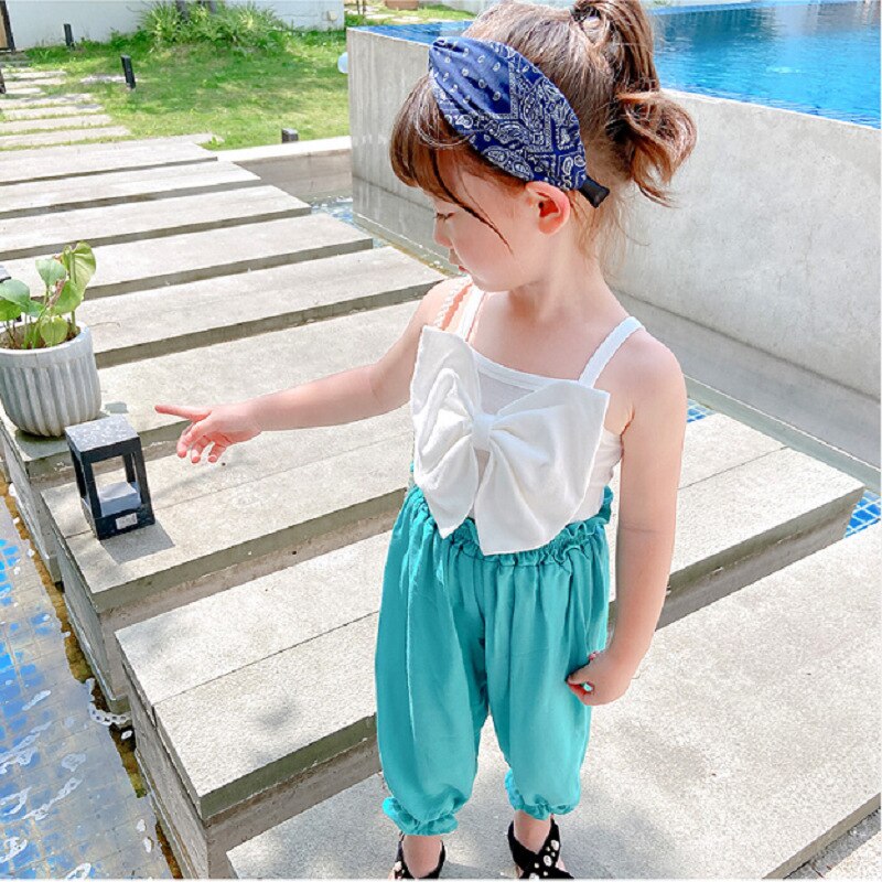 Canotta per bambina Big Bowknot Summer New All-Match Casual Slim Top Baby Kids Cotton Vest abbigliamento per bambini WT701