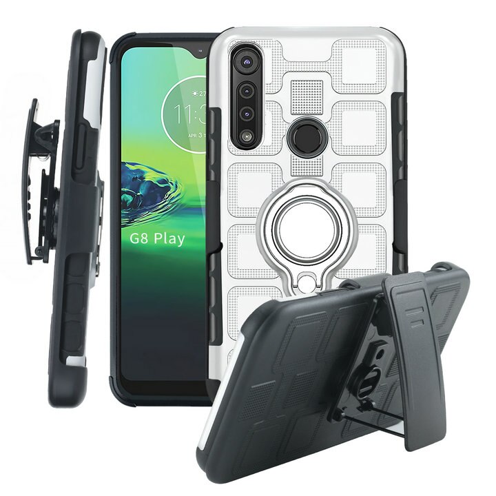 Clip da cintura Holster Capa per Motorola Moto G8 Più Cassa di Lusso del Metallo Anello di Supporto per Moto G8 Caso Gioco G8 + G 8 Più Antiurto: For Moto G8 Plus / Silver Silver ring