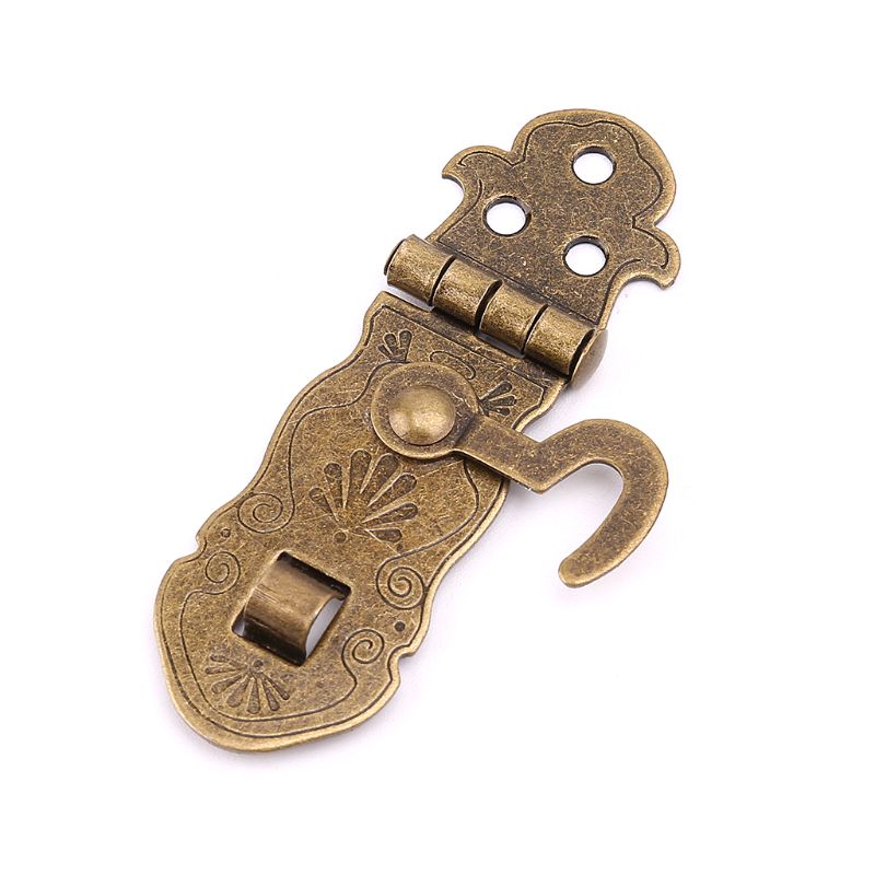 Bronze Tone Wooden Box Toggle Lock Vintage Metal Buckle Antique Hasp Latch HX6D