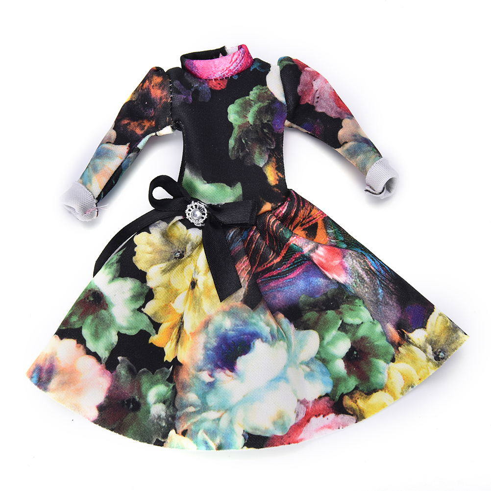 1 conjunto boneca roupas 1:6 escala vestido roupa para 11.5 polegada 30cm boneca vestido floral preto com chapéu vermelho e sapatos para meninas brinquedo presente